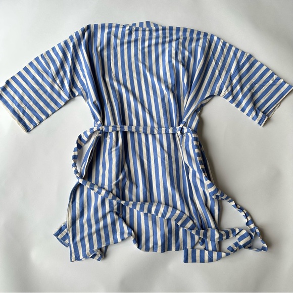 NWT Pact 100% organic cotton Staycation short striped blue bath robe Size S - Picture 8 of 8
